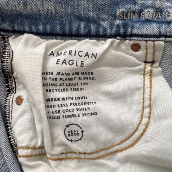 NWOT American Eagle Jeans Mens Slim Straight Flex Light Blue Wash 34x34 - Picture 2 of 5